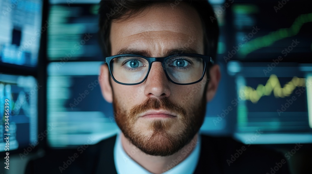 Serious Financial Analyst with Market Data Screens. Serious Financial Analyst with Market Data Screens.