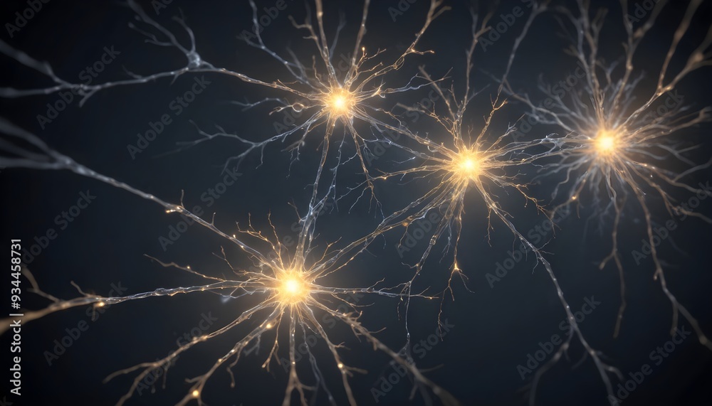 Obraz premium Neural network connections illustrating synapse and brain activity. Neurons and Neurogeneis.