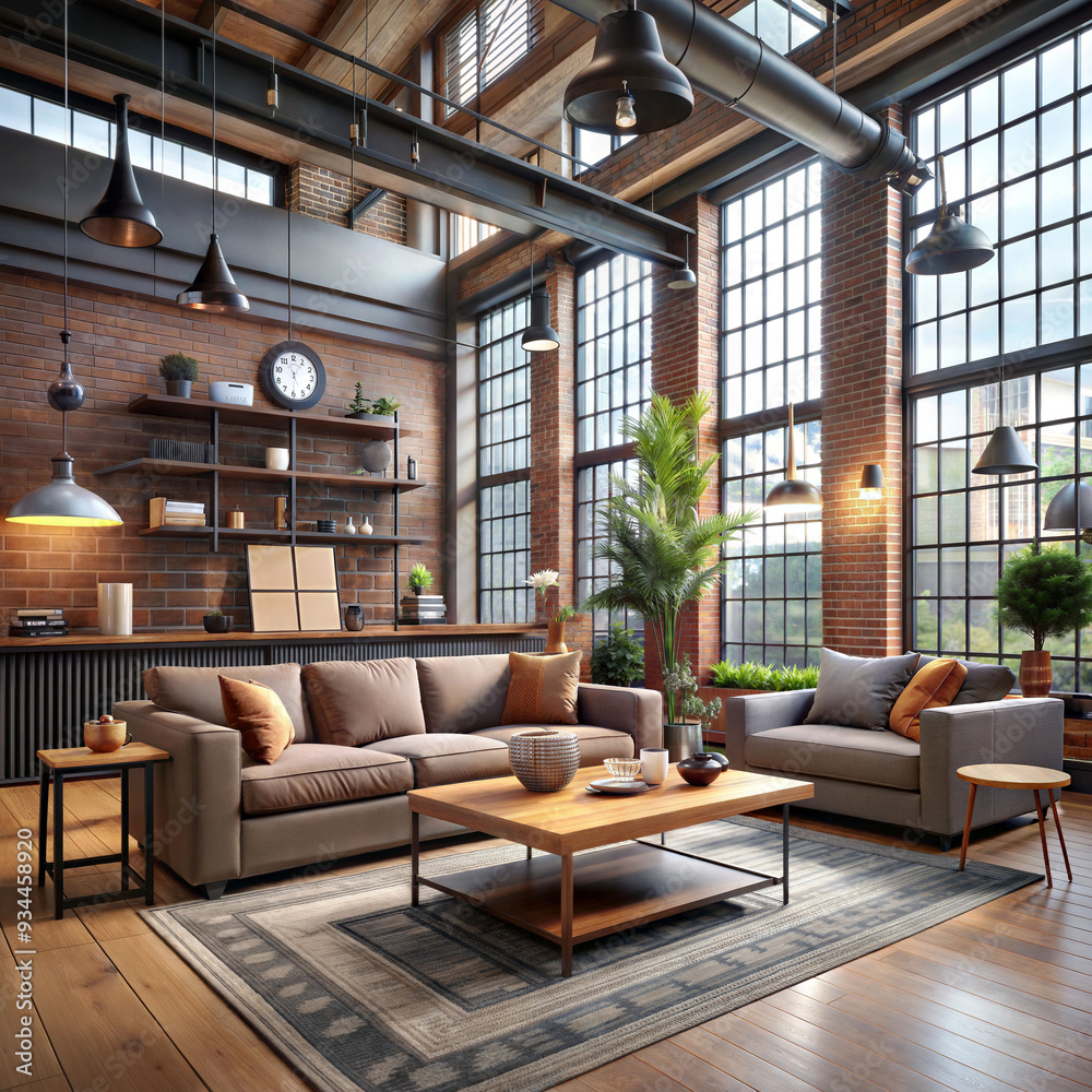 living room interior in loft industrial style living room interior in loft industrial style