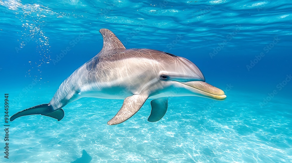 Fototapeta premium Dolphin Swimming in Clear Blue Ocean Water