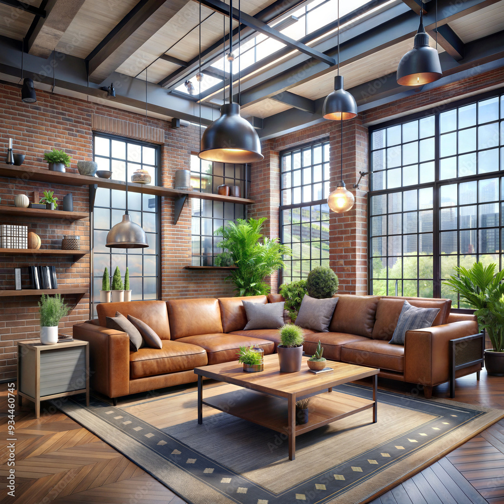 living room interior in loft industrial style living room interior in loft industrial style