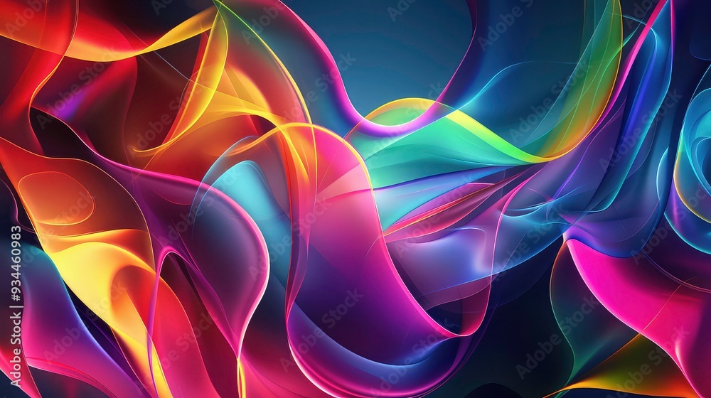 An abstract image with vibrant, colorful, and smooth ribbons intertwining on a dark background. An abstract image with vibrant, colorful, and smooth ribbons intertwining on a dark background.
