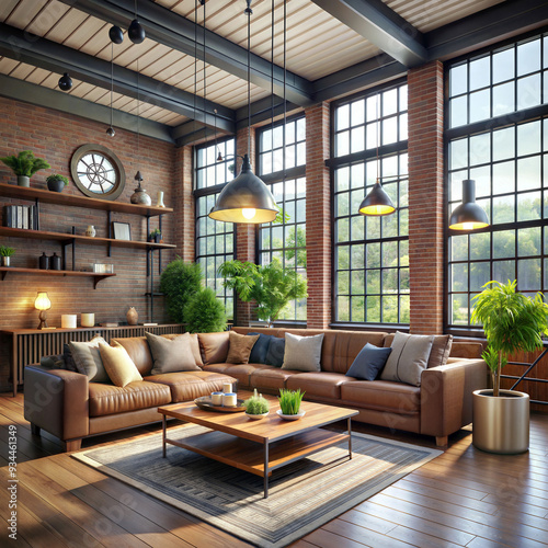 living room interior in loft industrial style