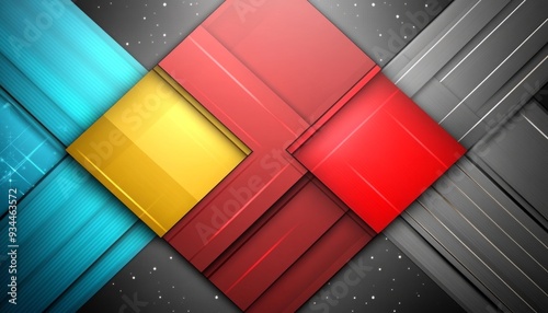 Abstract Geometric Design with Red, Yellow, Blue, and Gray Shapes