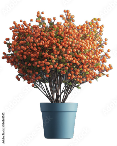 A potted plant with small orange berries and green leaves