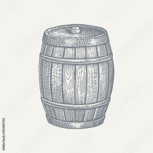 Wooden Barrel with Cork.. Vintage woodcut engraving style vector illustration.