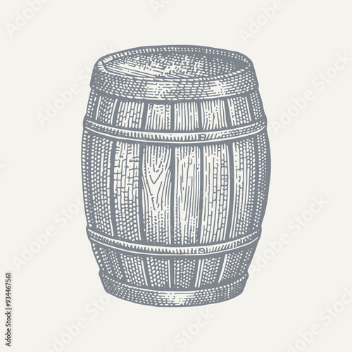 Wooden Barrel. Vintage woodcut engraving style vector illustration.