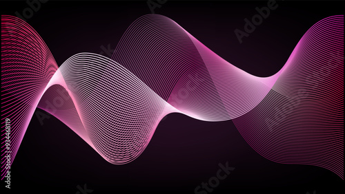 Wavy pink purple abstract lines. Magnetic flare or white rose smoke wave. Sound frequency music ad for laser or sonic technology. Future neon 3d smooth swirls