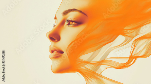 Ethereal Woman's Profile with Flowing Orange Hair - Dreamy and Surreal Digital Art