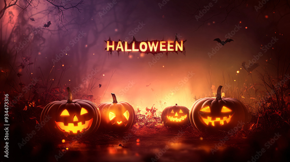 Fototapeta premium Halloween Card Design Banner Scenery. Text 