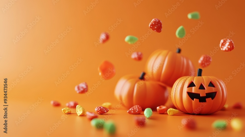 Fototapeta premium Vibrant Halloween Scene with Pumpkins and Candy