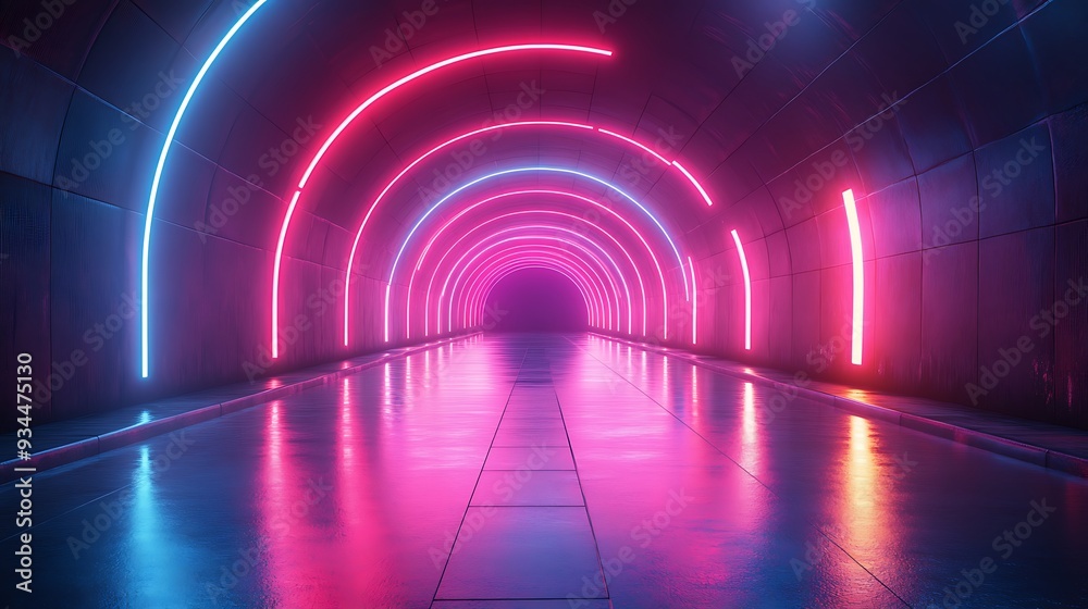 Futuristic tunnel with glowing neon lights. Futuristic tunnel with glowing neon lights.