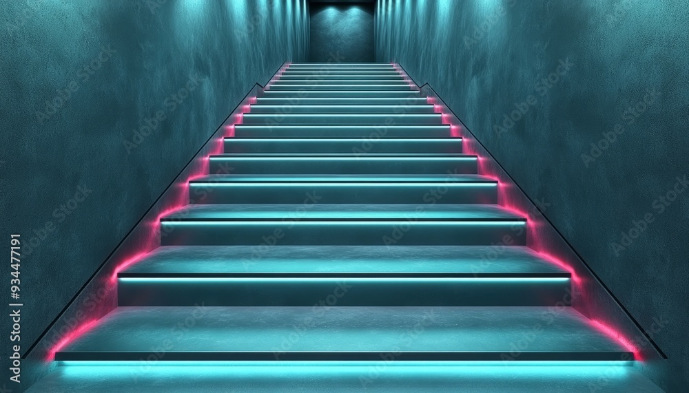 Illuminated Concrete Stairs with Neon Lights