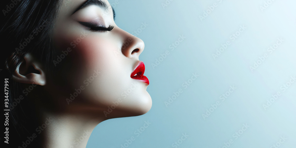 Elegant Woman's Profile with Red Lips: Stunning Beauty and Graceful Pose Elegant Woman's Profile with Red Lips: Stunning Beauty and Graceful Pose
