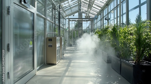 Steam Generator Creating Humidity in a Brightly Lit Greenhouse During the Day photo