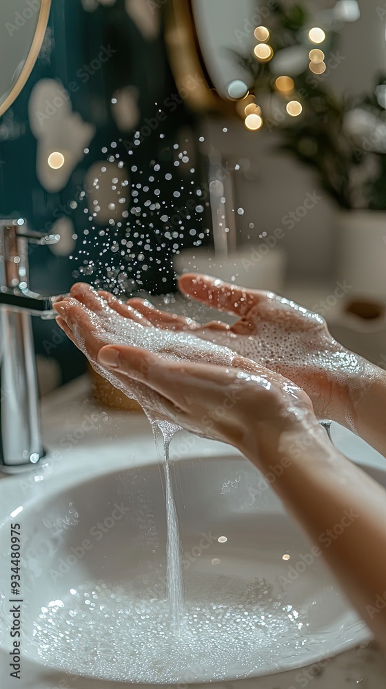 Fototapeta premium Washing Hands With Soap at Home as an Essential Antiviral Measure During Quarantine