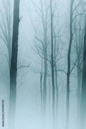 Abstract interpretation of a foggy forest captured in a macro minimalistic cinematic way AI generated illustration