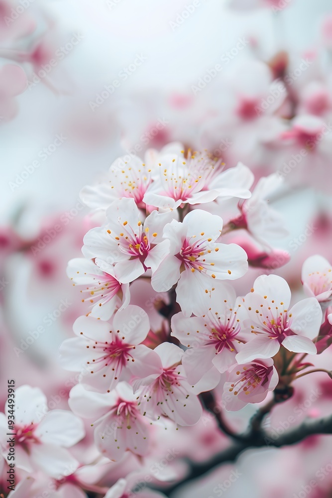 Abstract minimalist interpretation of a blooming cherry blossom tree with macro details  AI generated illustration