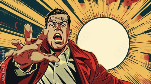 Man in Red Jacket Reaching Out in a Comic Book Style Illustration.
