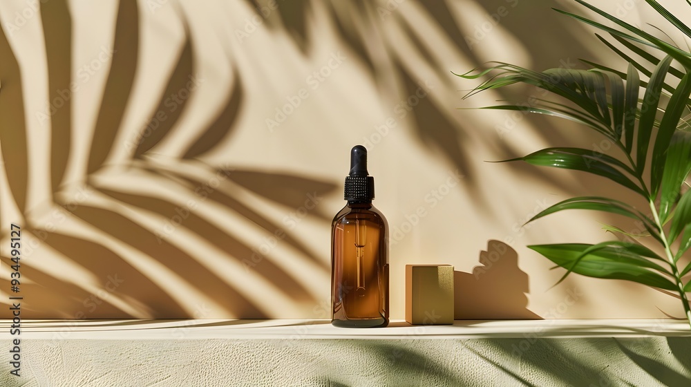 Trendy background with natural cosmetic skincare bottle. Product presentation. Beauty and body care product concept. Trendy background with natural cosmetic skincare bottle. Product presentation. Beauty and body care product concept.