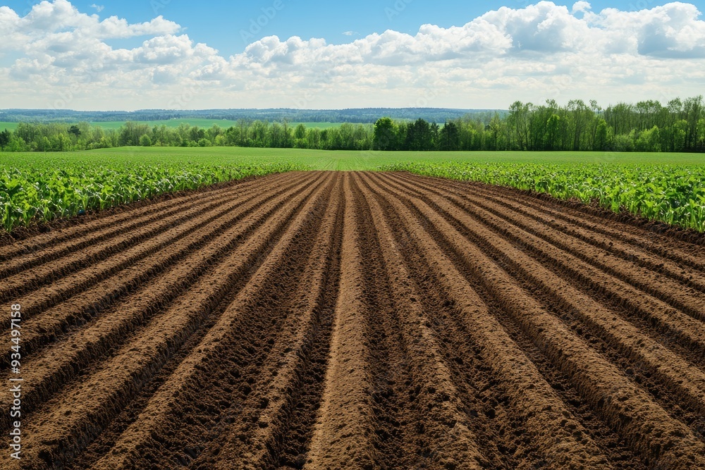 A plowed field with rows of soil. This photo represents the preparation for planting, symbolizing growth and potential. A plowed field with rows of soil. This photo represents the preparation for planting, symbolizing growth and potential.
