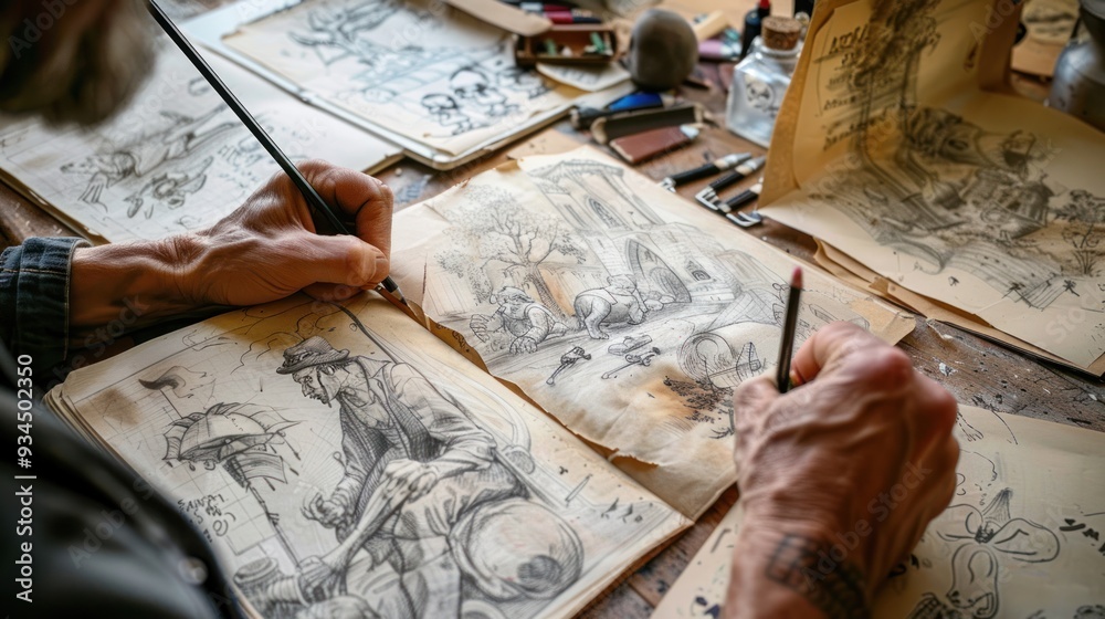 Drawing and Sketching Collage: A mix of sketchbooks, pencils, erasers, detailed drawings, and artistic hands, celebrating the skill of drawing Drawing and Sketching Collage: A mix of sketchbooks, pencils, erasers, detailed drawings, and artistic hands, celebrating the skill of drawing