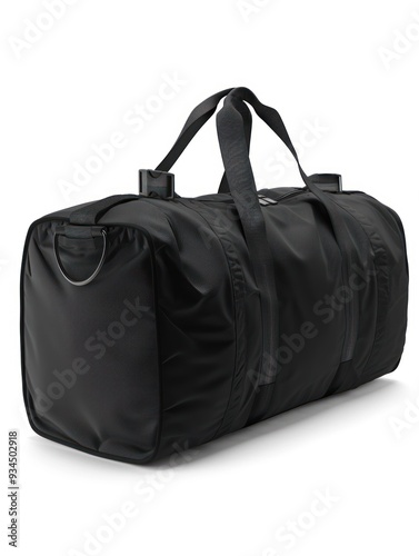 Black Duffle Bag Isolated on White Background.