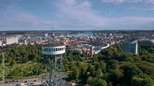 Panoramic summer aerial skyline cityscape of Aalborg (North Jutland, Denmark), with Aalborg Tower (Aalborgtårnet) in the foreground photo