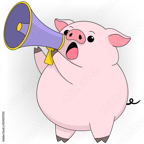fat pig carrying megaphone is reporting the latest news