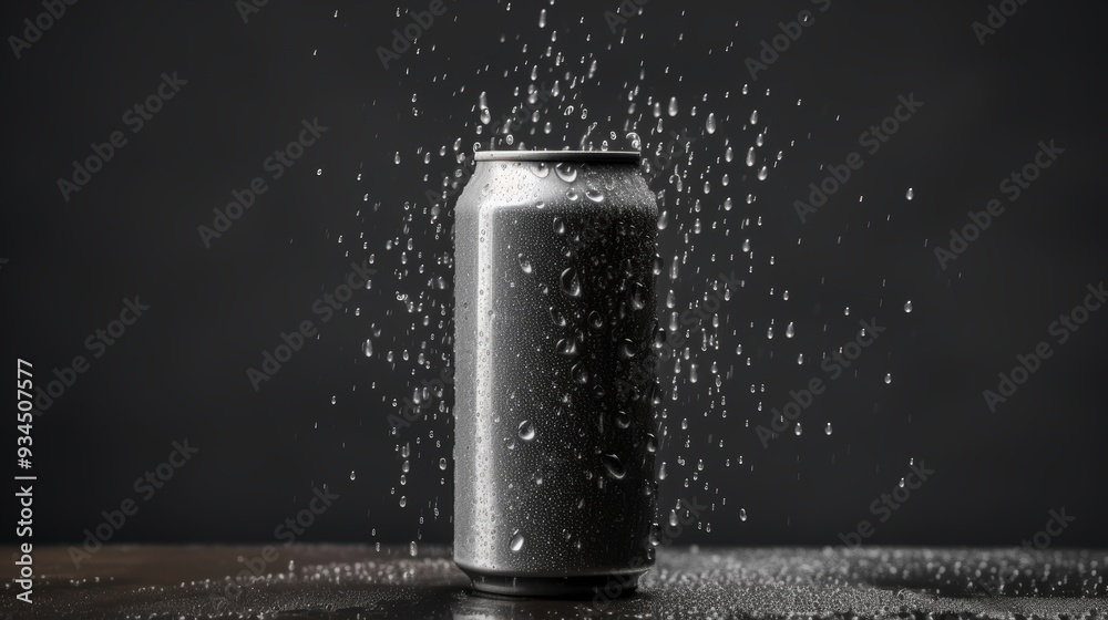 Realistic 330ml black aluminum soda can mockup with splash drops for professional display Realistic 330ml black aluminum soda can mockup with splash drops for professional display