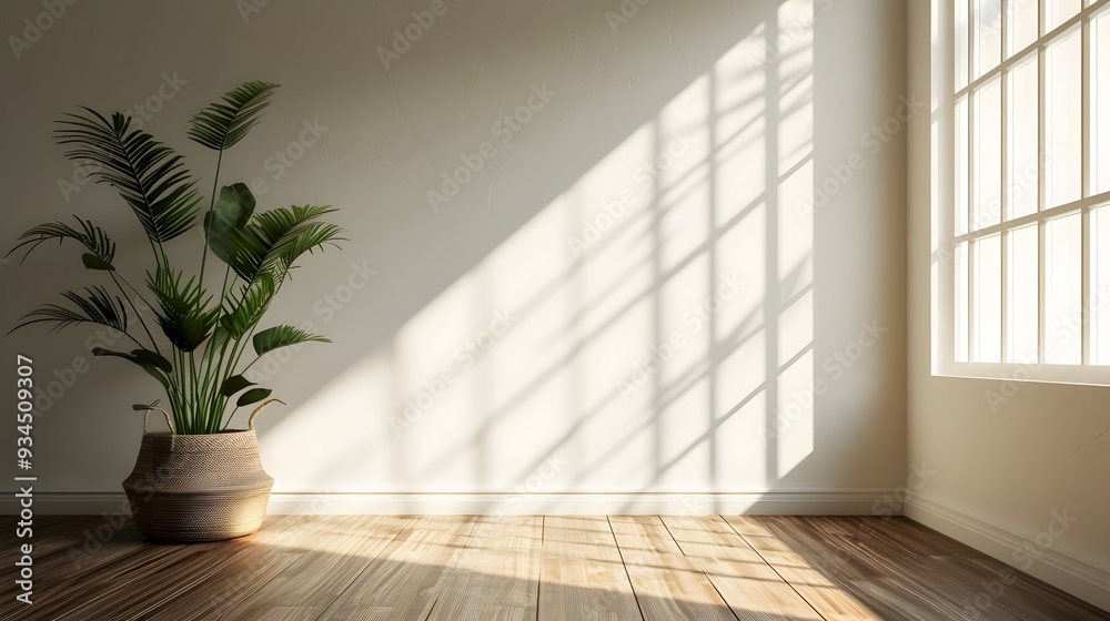 An empty room mockup featuring the play of sunlight and shadows AI generated illustration An empty room mockup featuring the play of sunlight and shadows AI generated illustration
