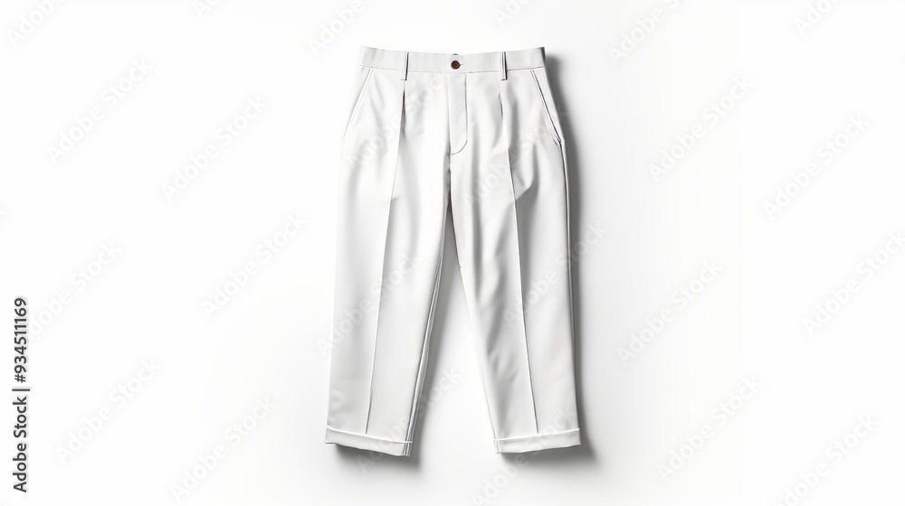 Monochrome men s pants mockup, front view on white background for professional presentations Monochrome men s pants mockup, front view on white background for professional presentations