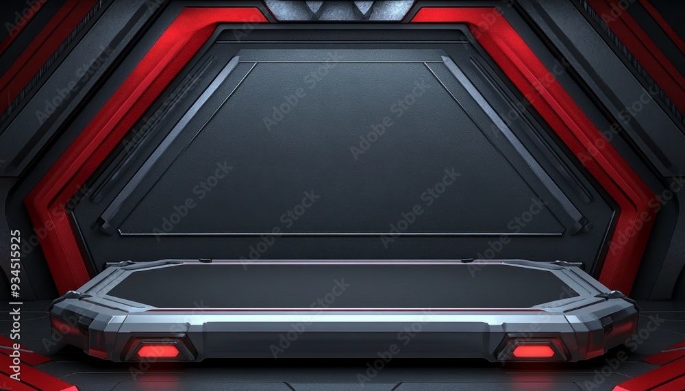 Fototapeta premium Futuristic Red and Black Platform with Illuminated Edges