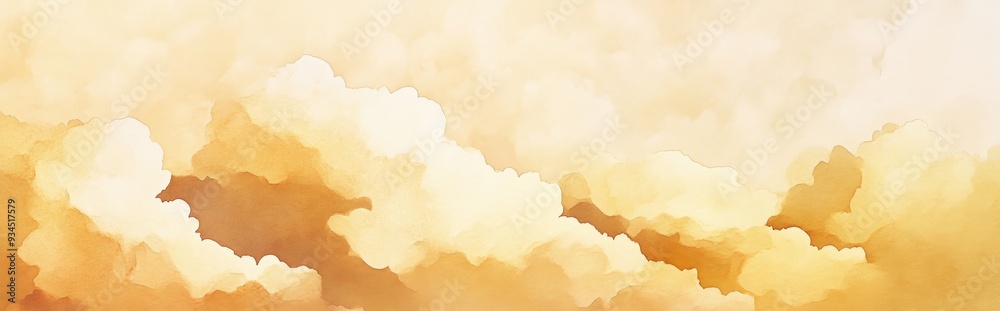 Obraz premium Watercolor illustration featuring a soft yellow cloud background with a fluffy cotton texture