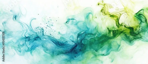 Watercolor depiction of swirling smoke featuring abstract shades of green and blue against a light background