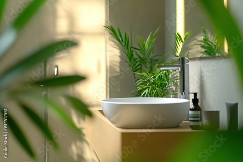 Modern Bathroom Sink with Greenery photo