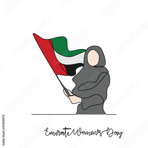 One continuous line drawing of Emirati Women’s Day celebration vector illustration. Emirati Women's Day in simple linear concept vector design. UAE National day celebration design vector in August. 