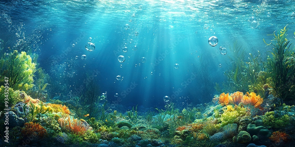 A calm subaquatic environment with flowing seaweed, softly shimmering marine life, and tranquil bubbles rising silently through the water. A calm subaquatic environment with flowing seaweed, softly shimmering marine life, and tranquil bubbles rising silently through the water.