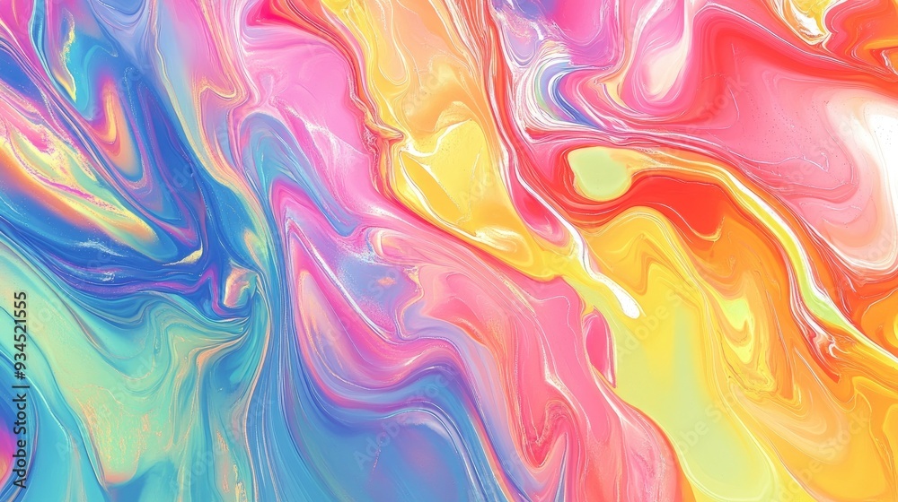 Stunning abstract design with rainbow paint flowing in a marble liquid style, creating a 3D paradise background for creative use