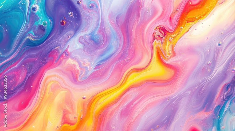 Vibrant and colorful rainbow liquid marble effect, swirling to create a high-quality dynamic background, perfect for creative projects