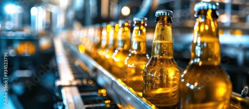 Bottles of Beer on a Conveyor Belt in a Brewery