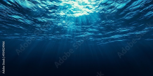 Abyssal Depths: View of Dark Blue Ocean Surface from Underwater  photo