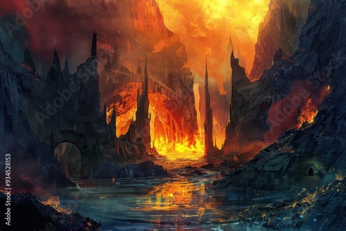 Volcanic Landscape with a River of Fire