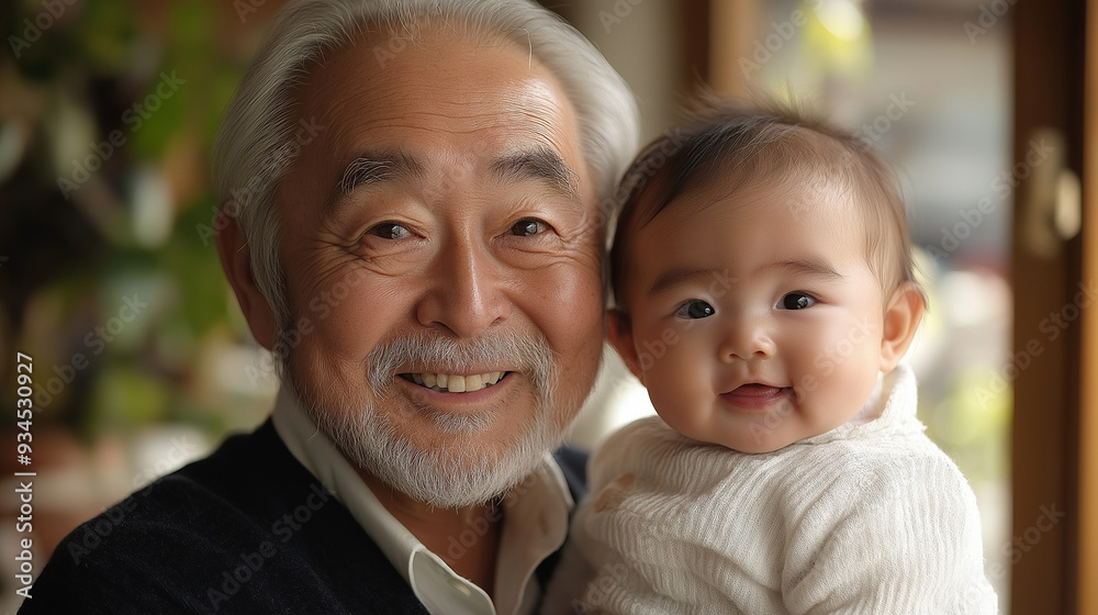 赤ちゃんを抱くおじいさん 赤ちゃんを抱くおじいさん