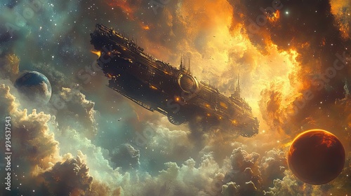 A Giant Spaceship Soaring Through a Cosmic Nebula photo