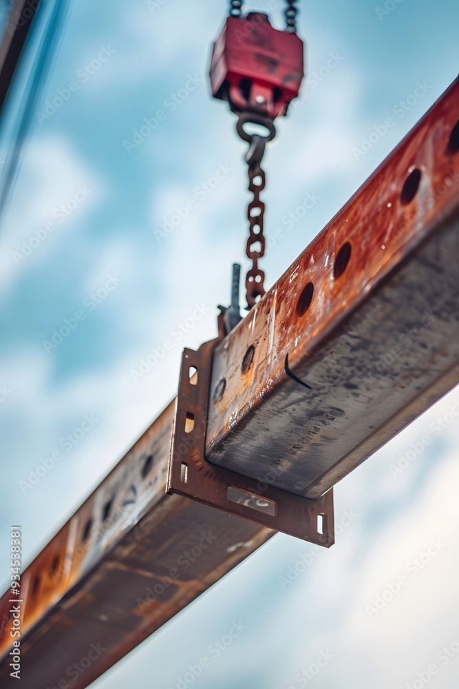 Obraz premium Cinematic close-up of a crane placing the last beam AI generated illustration