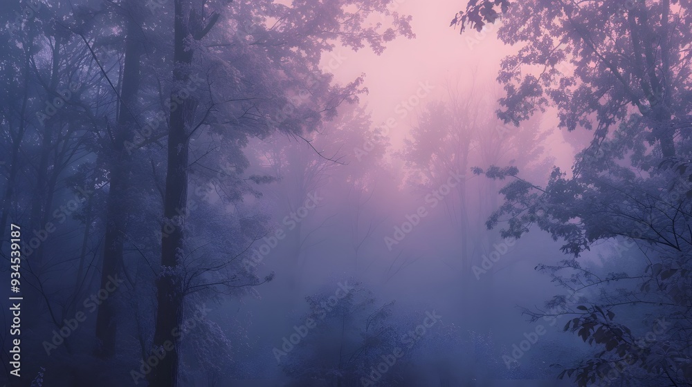 Fototapeta premium Cinematic landscape of a twilight forest all bathed in pastel hues AI generated illustration