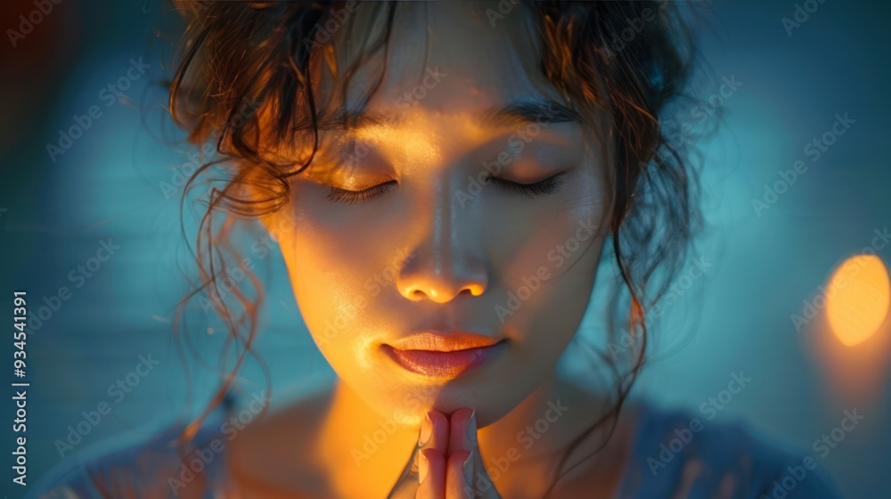 Devout Young Woman in Prayer - Closeup Portrayal of a Biblical ...