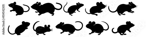 Mouse silhouettes set, pack of vector silhouette design, isolated background