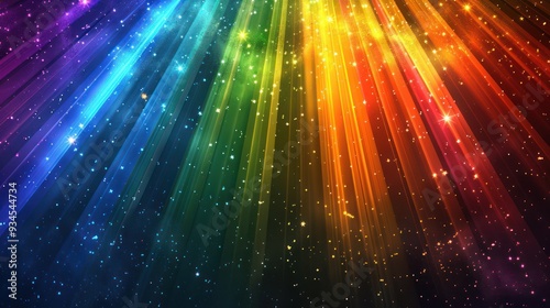 Sparkling Rainbow Sunburst with Glittering Stars